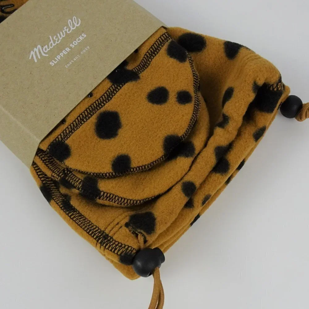 Madewell Slipper Socks Leopard Fleece Plush NWT L/XL